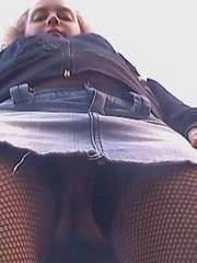 Pussy upskirt video with sexy babe in fishnet stockings